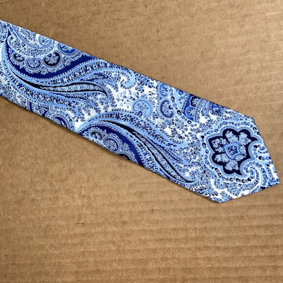 Boss Hugo Boss Men's Paisley Neck Tie Blue Classic 100% Silk Made In Italy - Picture 3 of 6